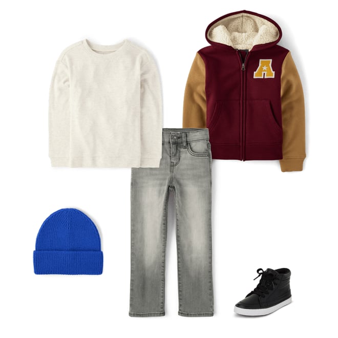 4th bundle featuring 4 items which compliment Boys Varsity Fleece Sherpa Lined Zip Up Hoodie