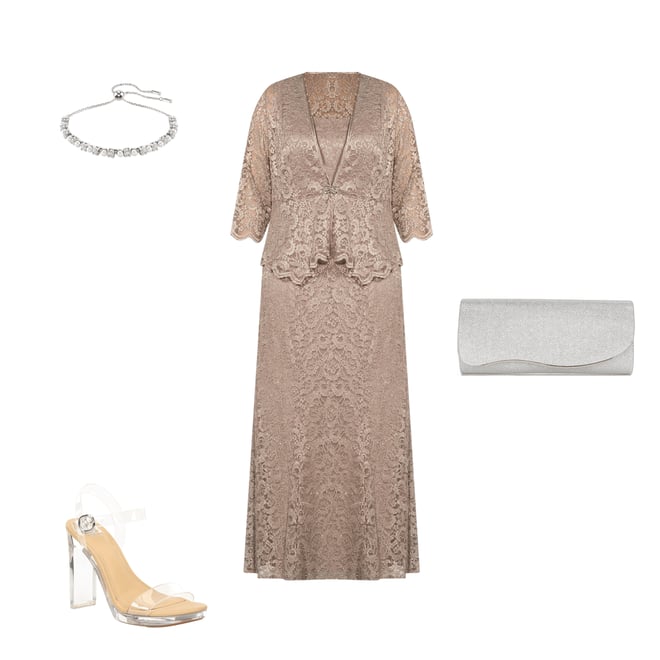 R & M Richards Plus Size Stretch Lace Charmeuse Round Neck 3/4 Sleeves  Glitter 2-Piece Jacket Dress | Dillard's