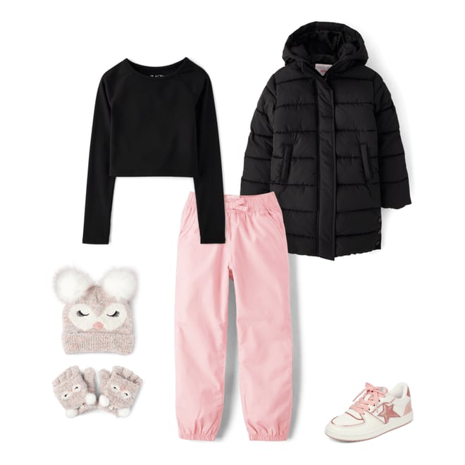 Girls Long Sleeve Quilted Long Puffer Jacket - BLACK | The