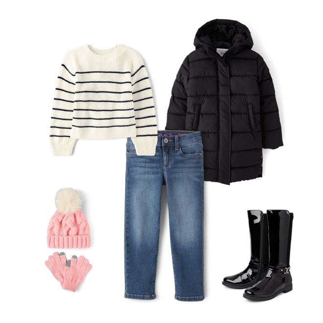 3rd bundle featuring 4 items which compliment Girls Quilted Long Puffer Jacket