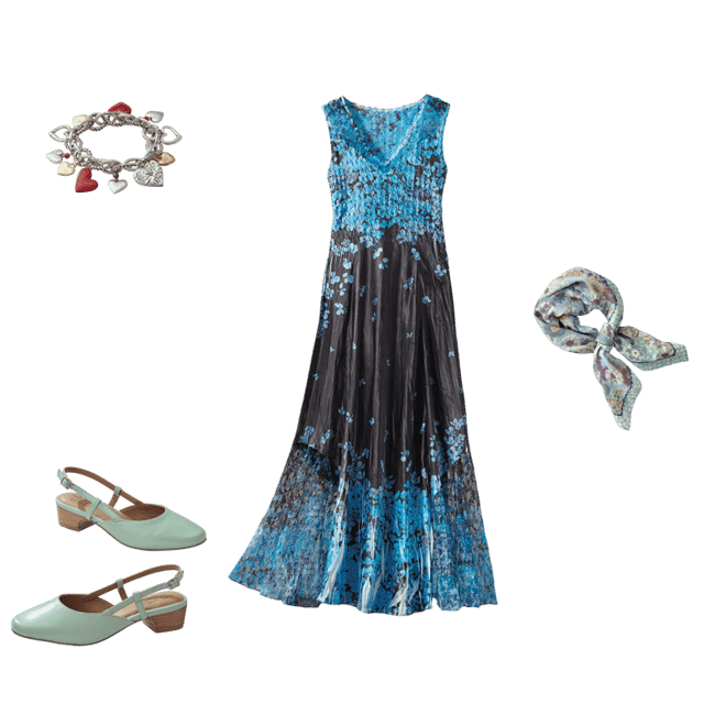 Blue Hydrangea Charmeuse Dress by Komarov - Coldwater Creek