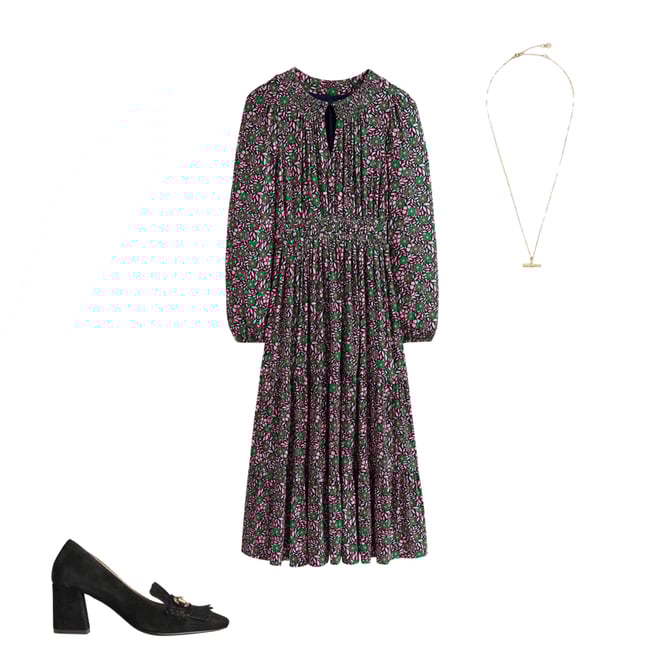 1st bundle featuring 2 items which compliment Smock Tiered Jersey Midi Dress, Sherbet, Foliage Cluster
