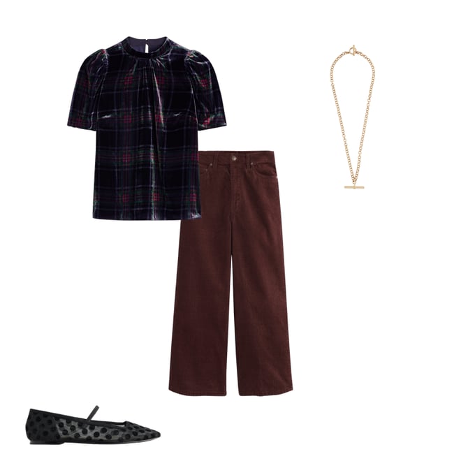 Puff Sleeve Velvet Top-Navy and Red Check | Boden USA