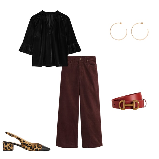 2nd bundle featuring 4 items which compliment Notch Neck Frill Velvet Top-Black