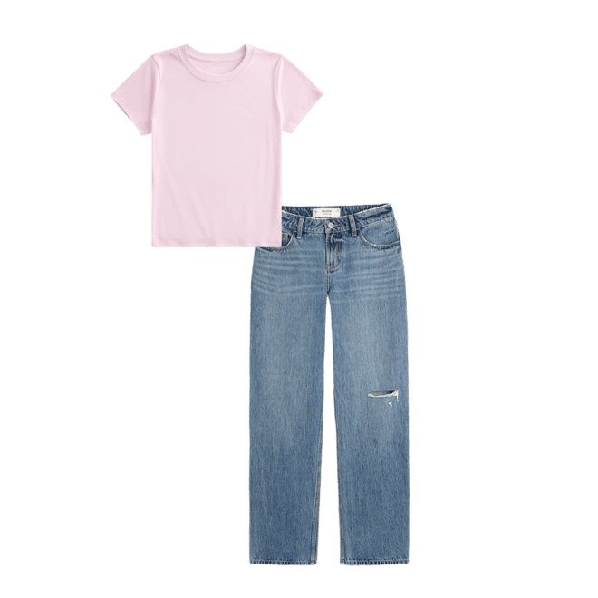 Low-Rise Ripped Medium Wash Loose Jeans