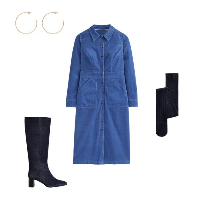 4th bundle featuring 3 items which compliment Flora Cord Midi Shirt Dress-True Navy