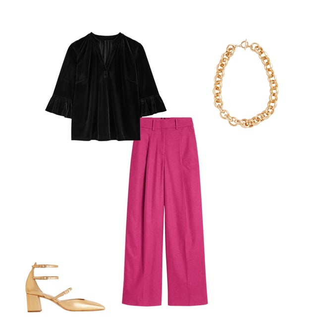 3rd bundle featuring 3 items which compliment Notch Neck Frill Velvet Top-Black