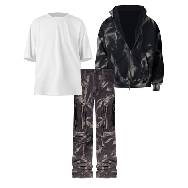 1st bundle featuring 2 items which compliment Ultra Baggy Rippled Denim Cargo Pants - Black