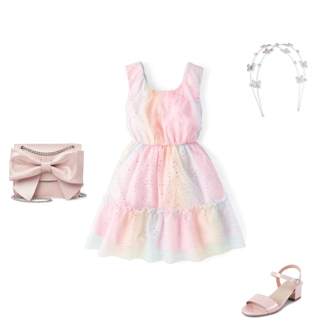 3rd bundle featuring 3 items which compliment Girls Rainbow Shimmer Mesh Ruffle Dress