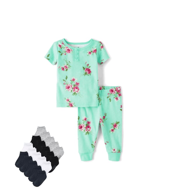 1st bundle featuring 1 items which compliment Baby And Toddler Girls Floral Henley Pointelle Snug Fit Cotton Pajamas