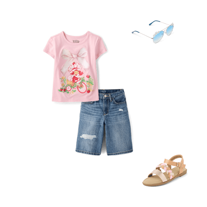 Girls Short Sleeve Strawberry Shortcake Bicycle Graphic Tee - PINK