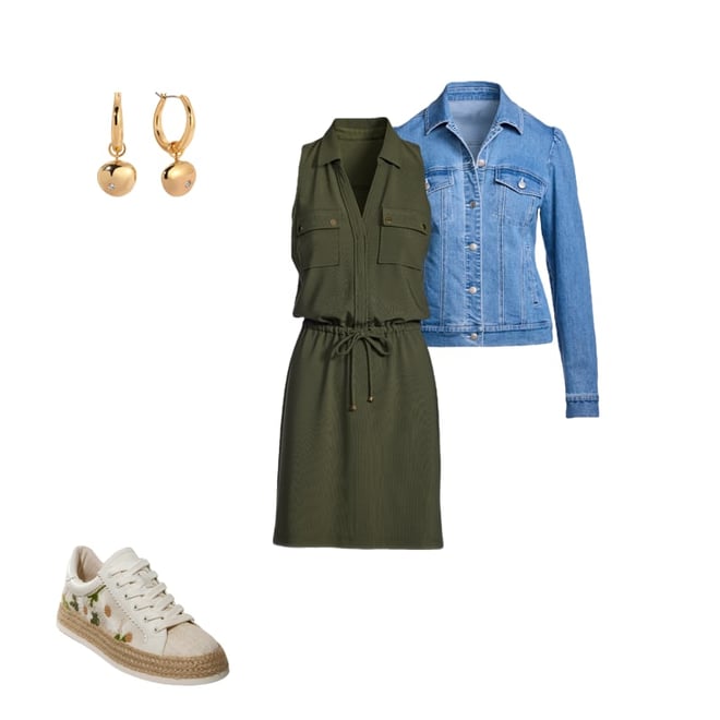 Beyond Travel Chic Drawstring Utility Dress Olive Night