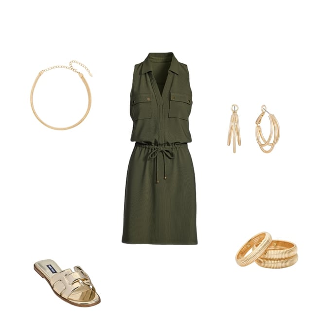 Beyond Travel Chic Drawstring Utility Dress Olive Night