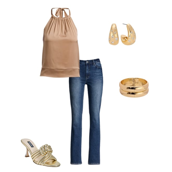 Haley Halter Charmeuse Blouse Champagne