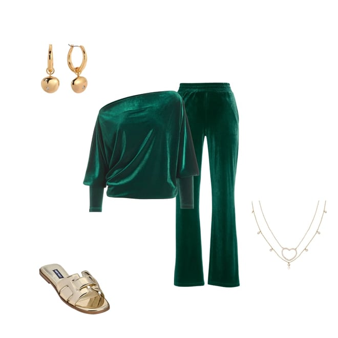 Chic Velour Slouchy and Wide Leg Lounge Set Deep Emerald