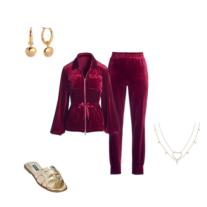 Chic Velour Drawstring Jacket and Jogger Set Burgundy