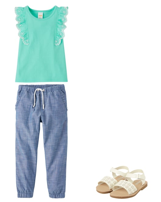 Girls Chambray Ruffle Jogger Pants - Little Essentials