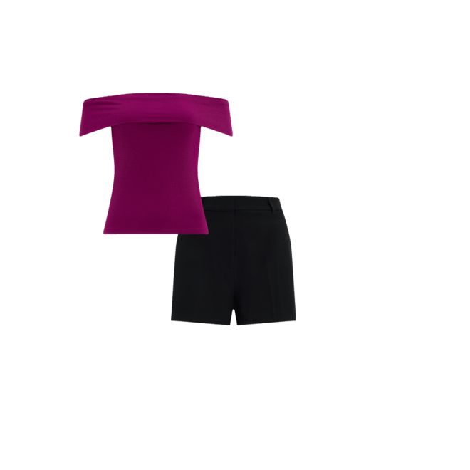 Fitted Ribbed Off The Shoulder Overlay Top