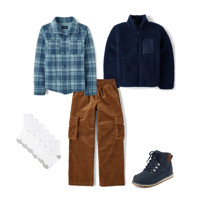 1st bundle featuring 4 items which compliment Kids Cozy Plaid Knit Button Up Shirt