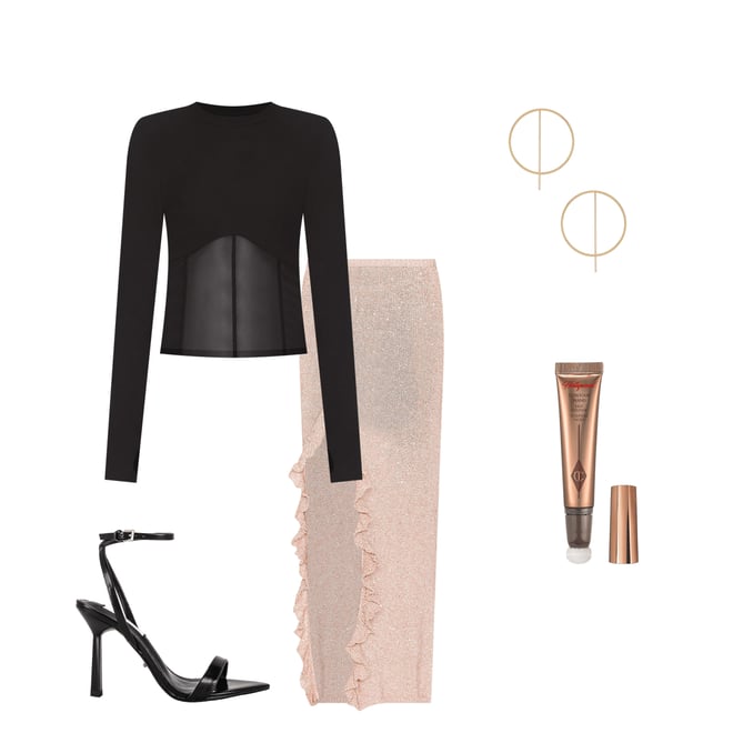 1st bundle featuring 4 items which compliment Michaela Split Skirt - Blush Sequin