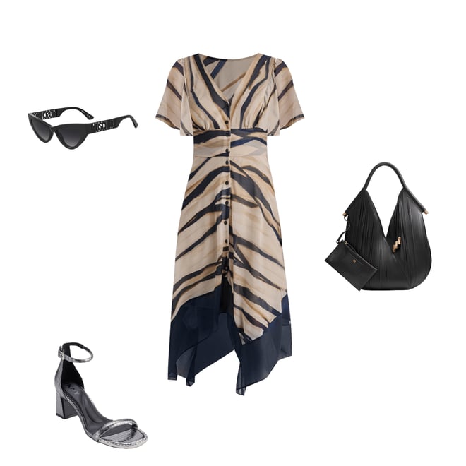 DKNY by Donna Karan Flutter Sleeve Tiger Print Chiffon Handkerchief Hem Midi Dress Dillard s