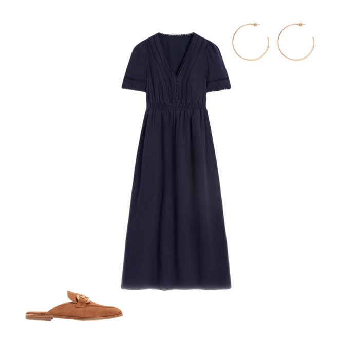 5th bundle featuring 2 items which compliment Trim Double Cloth Dress-Navy