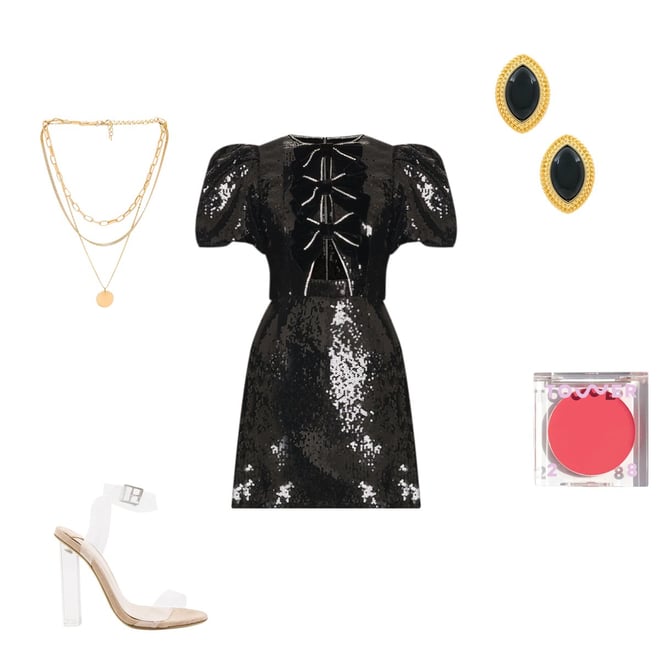◆関税込◆【REBECCA VALLANCEC】x Nicky Hilton Lena gown x Nicky Hilton Lena bow-detail sequined gown in black