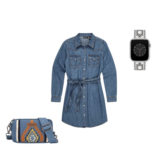Women's Long Sleeve Western Snap Denim Dress