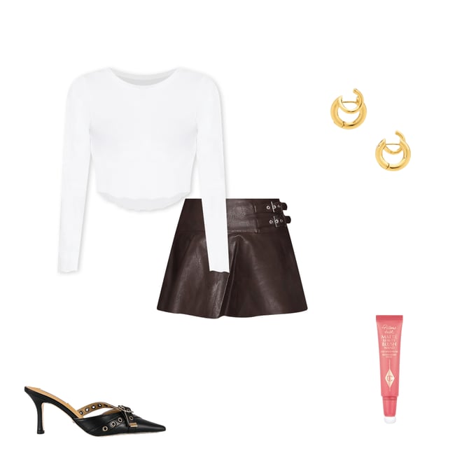 3rd bundle featuring 4 items which compliment Faux Leather Buckle Mini Skort