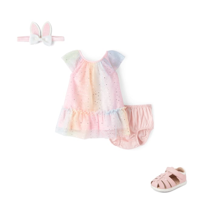 1st bundle featuring 2 items which compliment Baby Girls Rainbow Shimmer Mesh Ruffle Dress