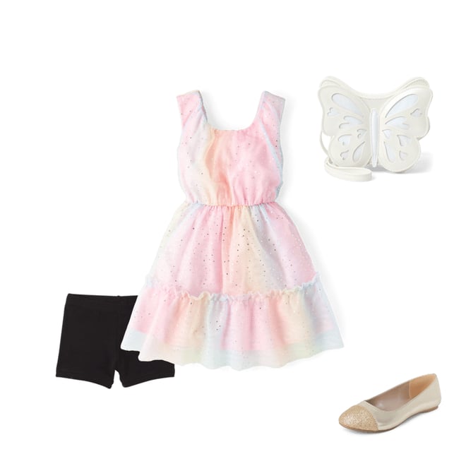 4th bundle featuring 3 items which compliment Girls Rainbow Shimmer Mesh Ruffle Dress