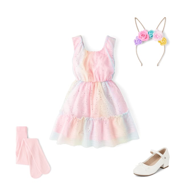 1st bundle featuring 3 items which compliment Girls Rainbow Shimmer Mesh Ruffle Dress