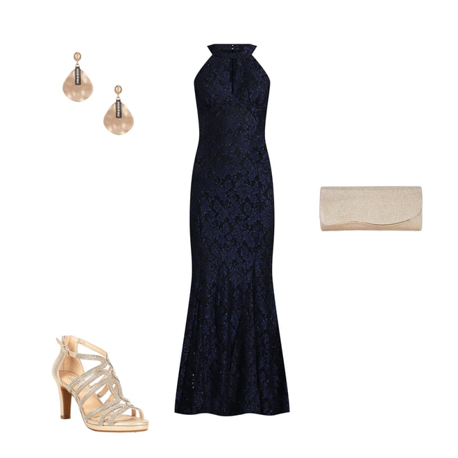 R & m richards sleeveless halter neck lace evening gown sales