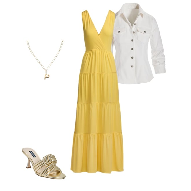 V Neck Tiered Knit Maxi Dress Lemon Drop