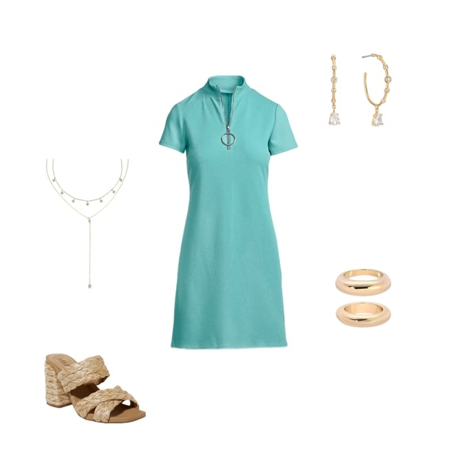 Zip Up Short Sleeve Shift Dress - Aqua Splash | Boston Proper