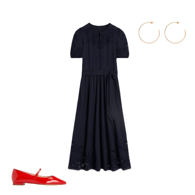 6th bundle featuring 2 items which compliment Cutwork Detail Midi Dress-Navy