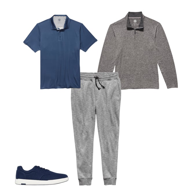 1st bundle featuring 3 items which compliment  Cashiers Geo Dot Performance Polo Shirt - Navy Combo