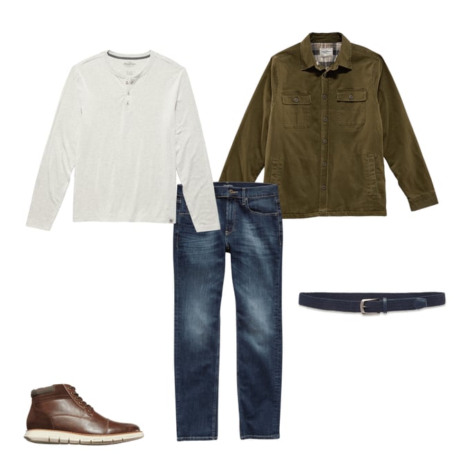 1st bundle featuring 4 items which compliment  Dunn Stretch Flannel-Lined Shirt Jacket - Olive