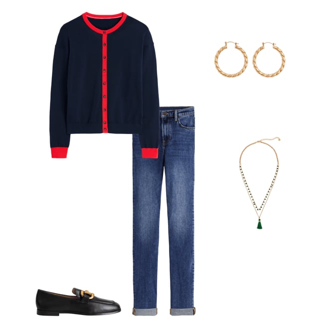 Lara Relaxed Cotton Cardigan-Navy, Poppy Red | Boden USA Lara Relaxed Cotton Cardigan-Navy, Poppy Red | Boden USA