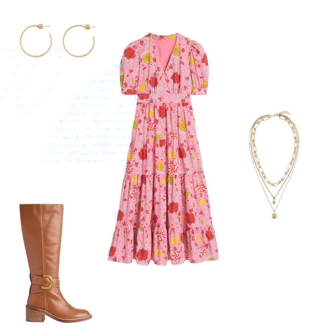 1st bundle featuring 3 items which compliment Bella Puff Sleeve Maxi Dress-Salmon Pink, Carnation Vine