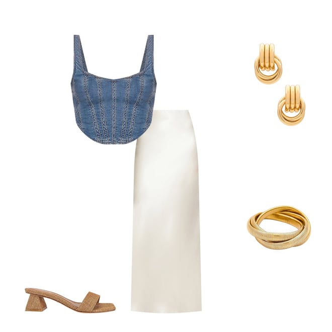 Bardot Denim Corset Bustier in Vintage | REVOLVE