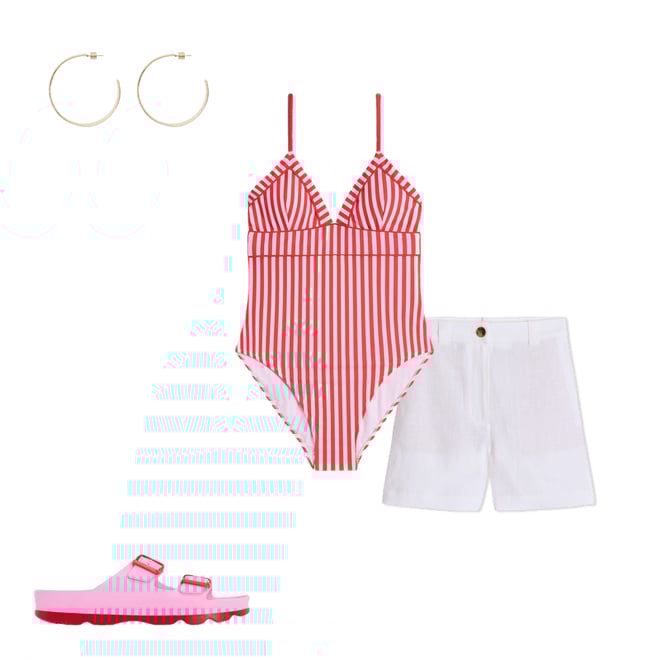 2nd bundle featuring 3 items which compliment Kasos String V Neck Swimsuit-Coral Punch/ Ivory Stripe