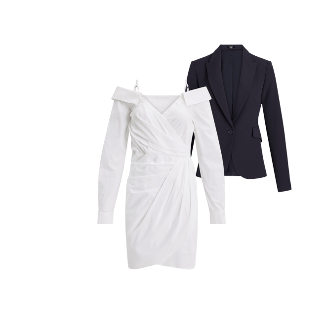 Off The Shoulder Long Sleeve Surplice Mini Shirt Dress | Express