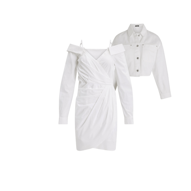Off The Shoulder Long Sleeve Surplice Mini Shirt Dress | Express