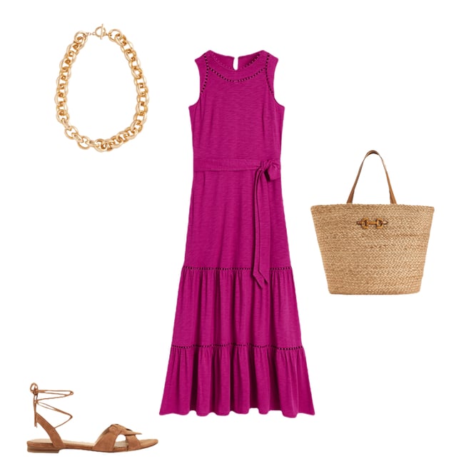 1st bundle featuring 3 items which compliment Mila Trim Tiered Jersey Dress-Fuschia