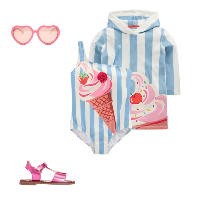 3rd bundle featuring 3 items which compliment Sunday Appliqué Swimsuit-Vintage Blue Ice Cream Stripe