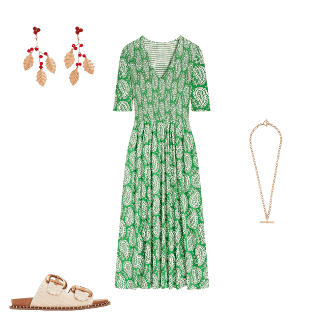 Bethany Smocked Jersey Dress-Paradise Green, Paisley Heart | Boden UK