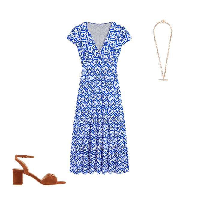 Eloise Tiered Jersey Dress-Gallery Blue, Ivy Trellis | Boden UK