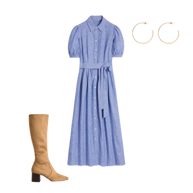 6th bundle featuring 2 items which compliment Alexa Linen Maxi Shirt Dress-Grey Blue Chambray