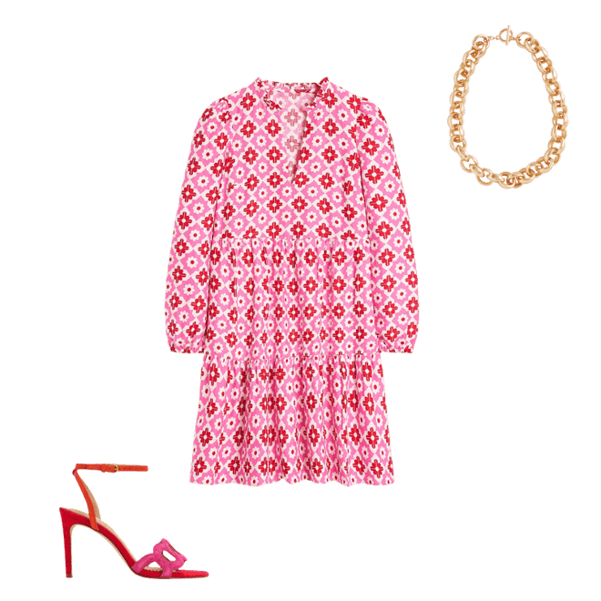 Esme Linen Short Dress-Pink Power, Geometric Stamp | Boden USA